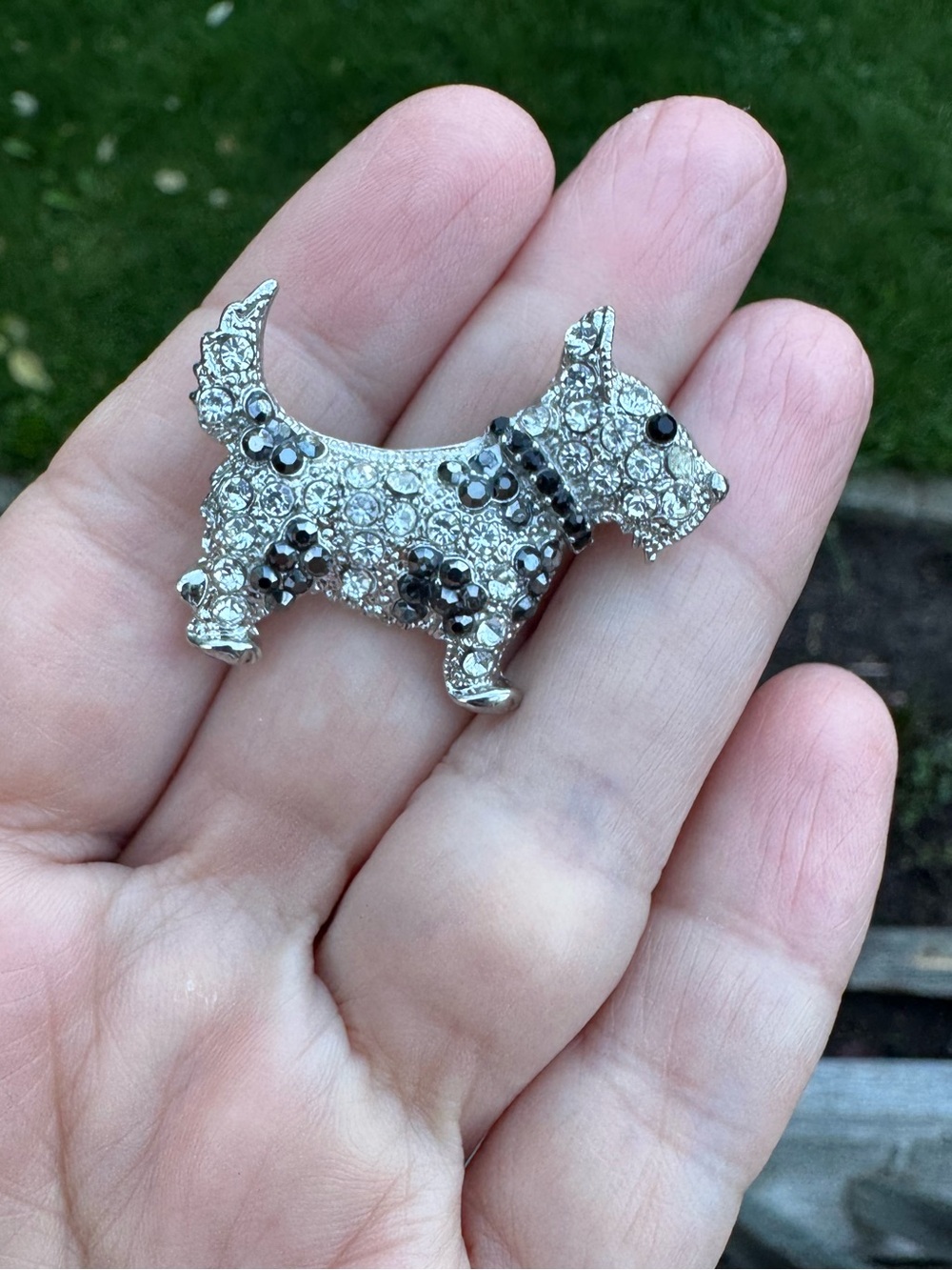 Silver Crystal Dog Brooch Pin - Sparkling Scottie Accent